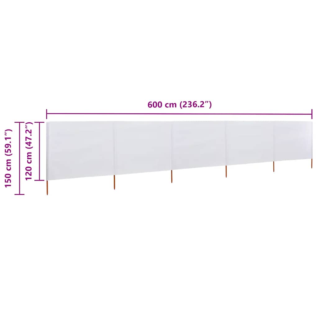 5-teiliges Windschutzgewebe 600 x 120 cm Sandweiß