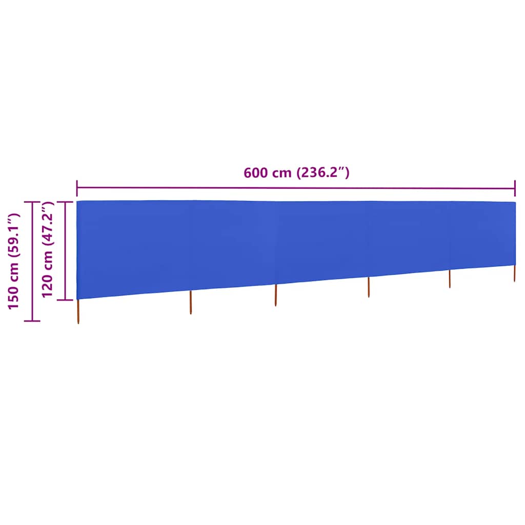 5-teiliges Windschutzgewebe 600 x 120 cm Azurblau