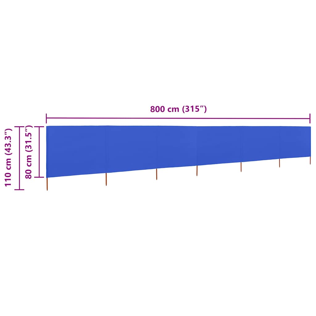 6-teiliges Windschutzgewebe 800 x 80 cm Azurblau