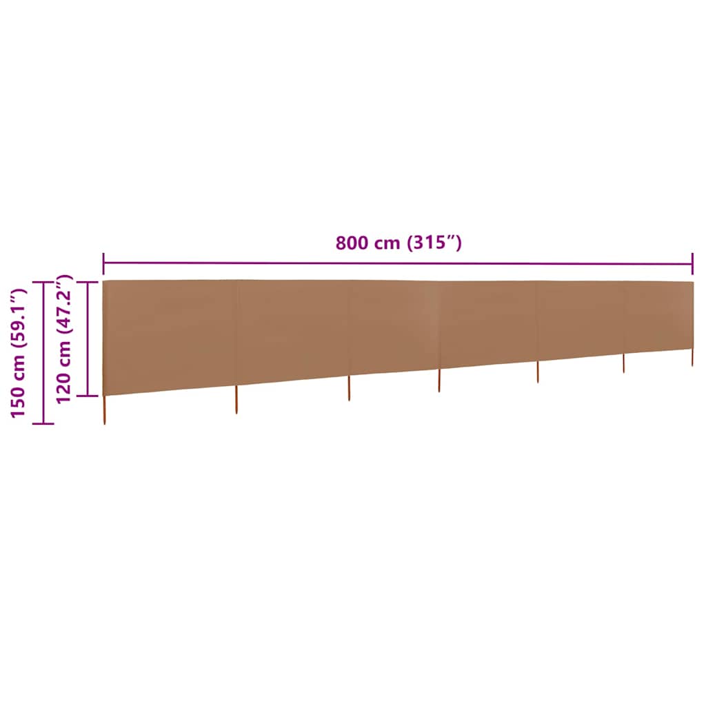 6-teiliges Windschutzgewebe 800 x 120 cm Taupe