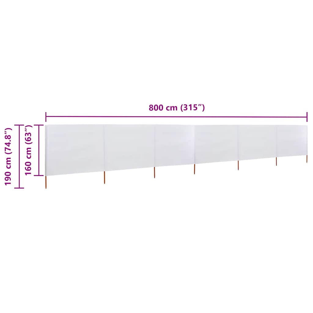 6-teiliges Windschutzgewebe 800 x 160 cm Sandweiß