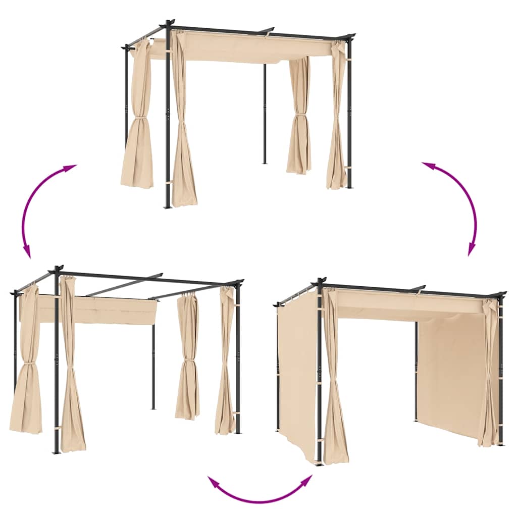 Pavillon mit Vorhängen 3 x 3 m Creme Stahl