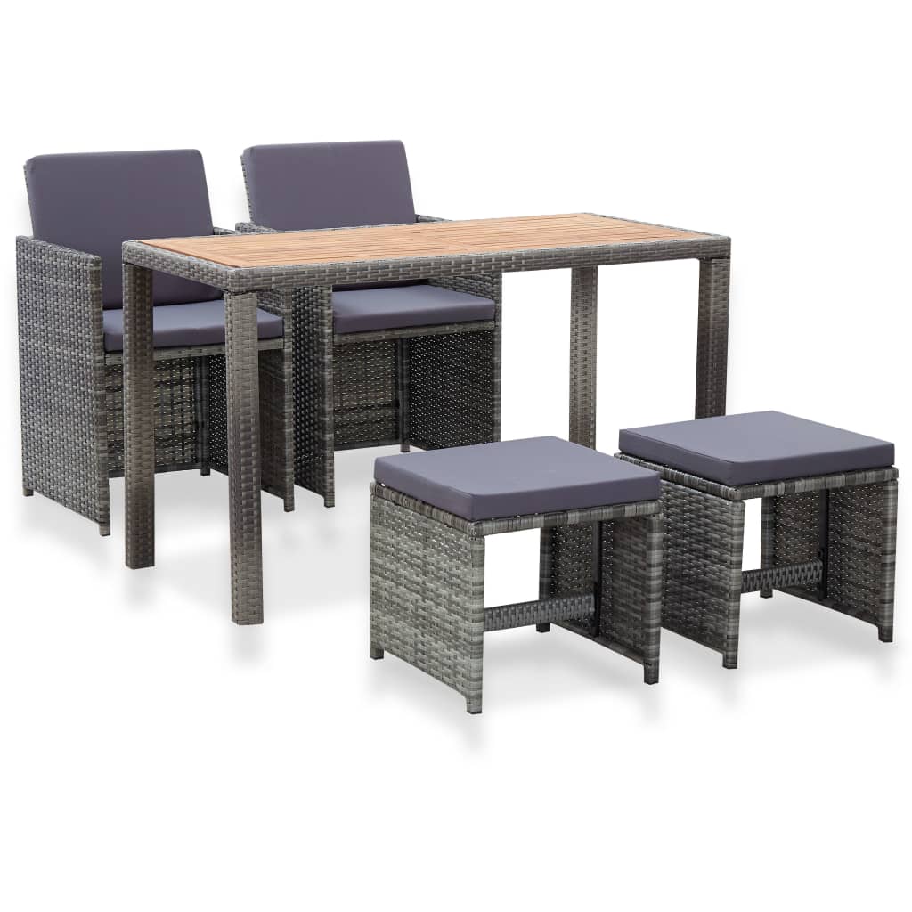5-tlg. Garten-Essgruppe Poly Rattan Akazie Massivholz Anthrazit