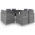 9-tlg. Garten-Essgruppe mit Auflagen Poly Rattan Anthrazit