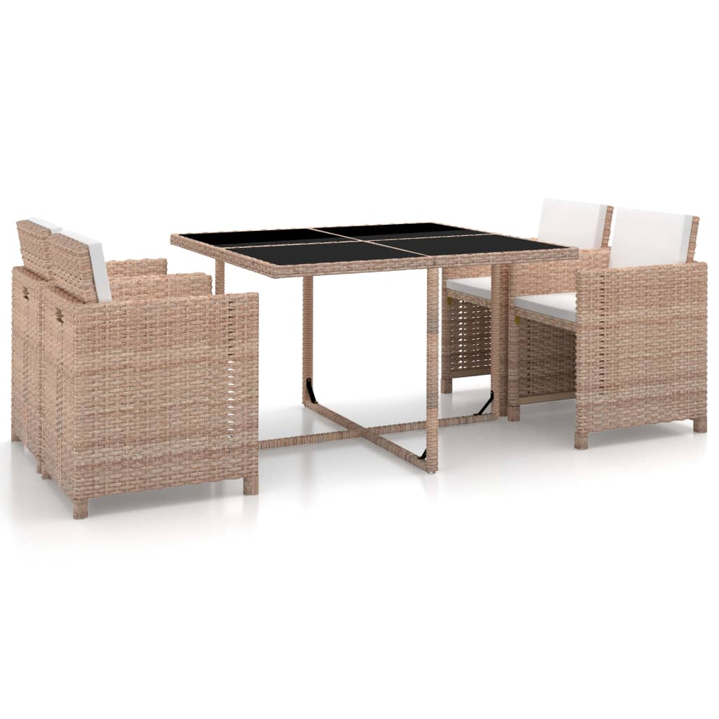5-tlg. Garten-Essgruppe mit Auflagen Poly Rattan Beige