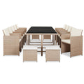 15-tlg. Garten-Essgruppe mit Auflagen Poly Rattan Beige