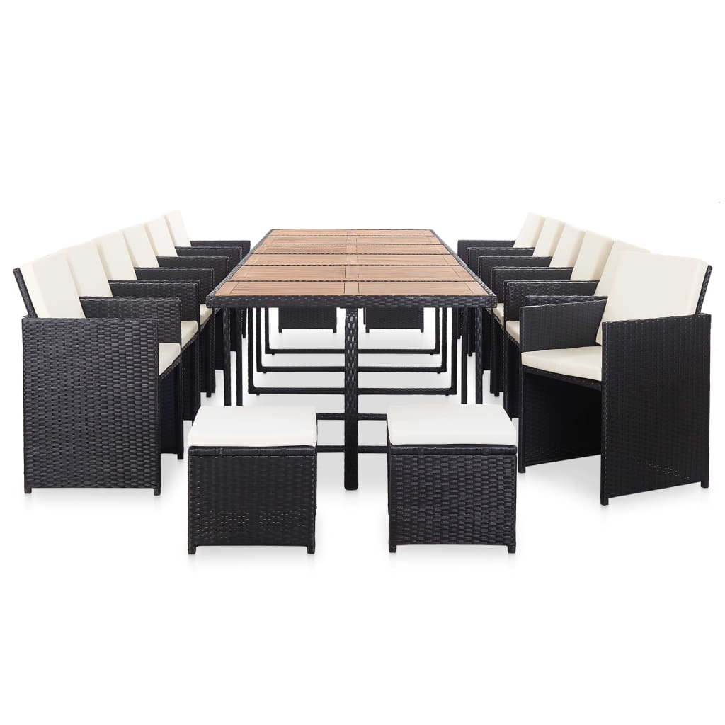 17-tlg. Garten-Essgruppe mit Auflagen Poly Rattan Schwarz