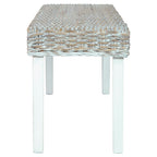 Sitzbank 110 cm Weiß Natur Kubu-Rattan und Massivholz Mahagoni
