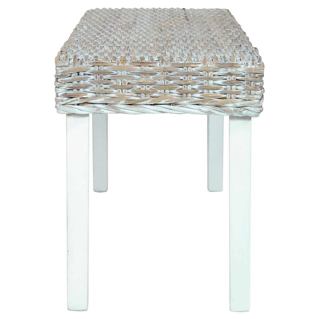 Sitzbank 110 cm Weiß Natur Kubu-Rattan und Massivholz Mahagoni