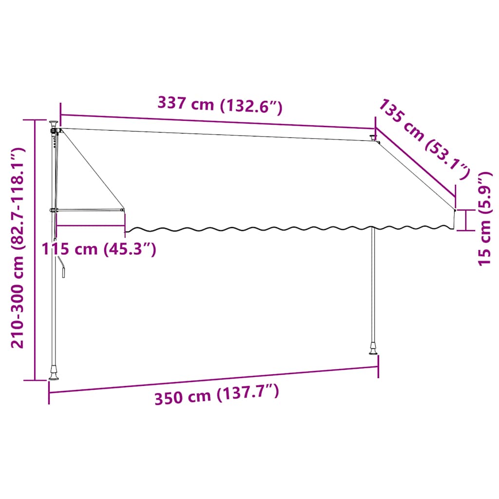 Einziehbare Markise Handbetrieben mit LED 350 cm Gelb und Blau