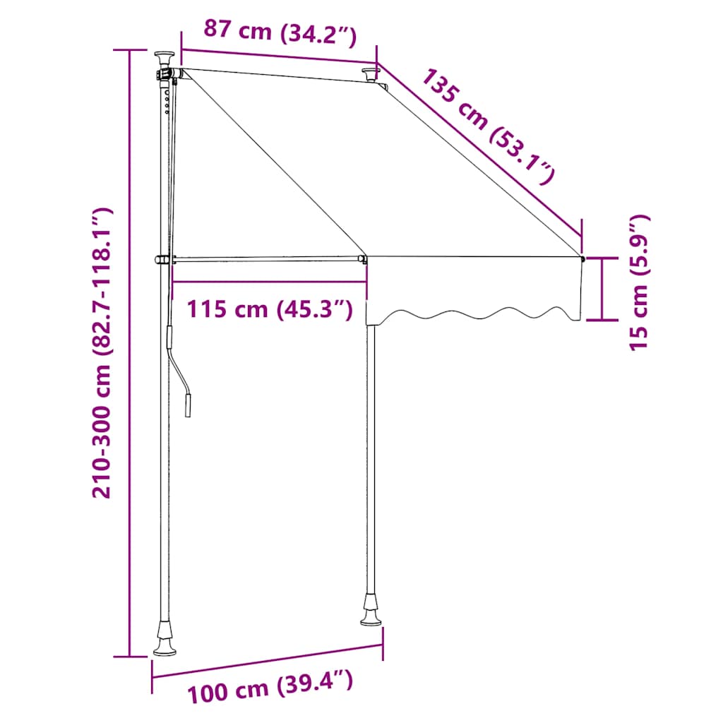 Einziehbare Markise Handbetrieben mit LED 100 cm Creme