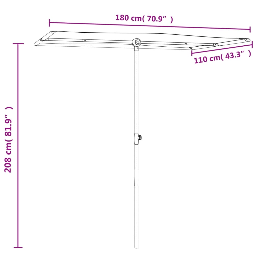 Sonnenschirm mit Aluminium-Mast 180x110 cm Azurblau