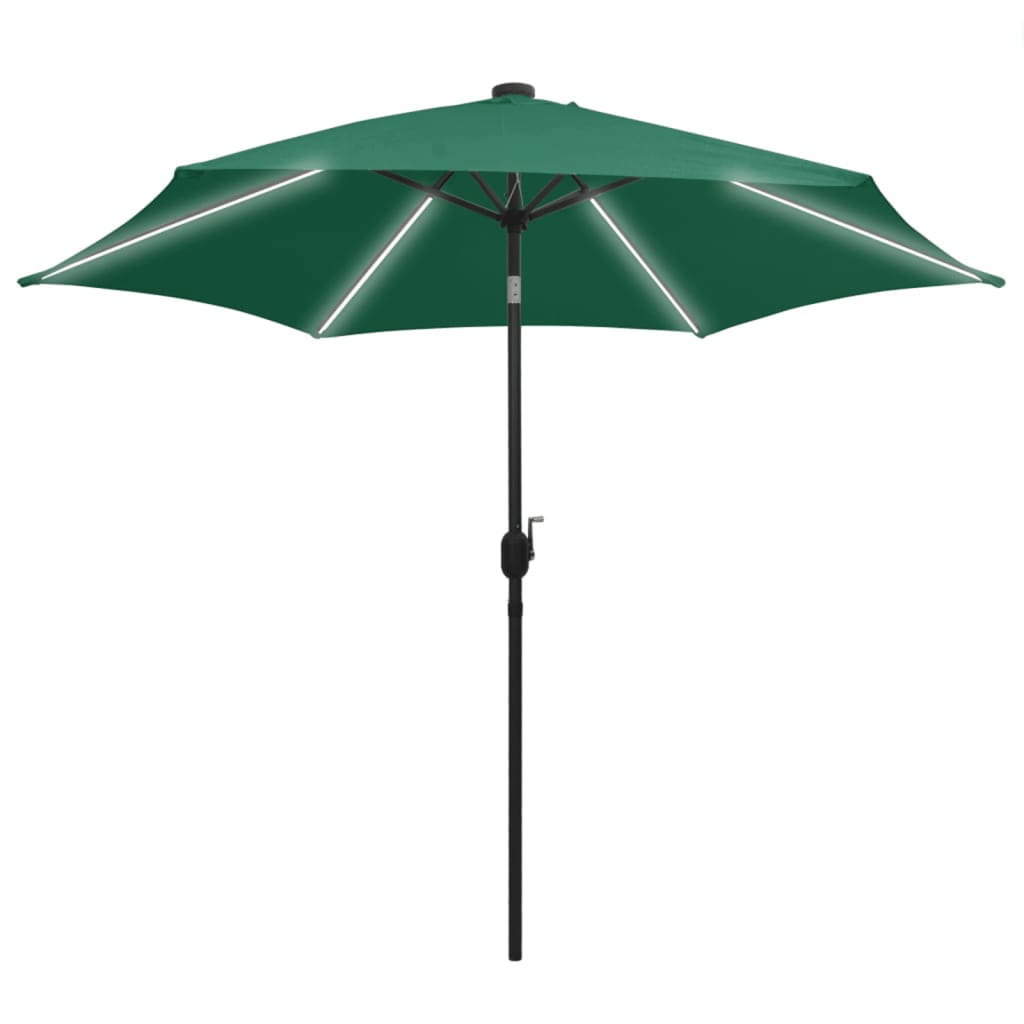 Sonnenschirm mit LED-Beleuchtung und Alu-Mast 300 cm Grün