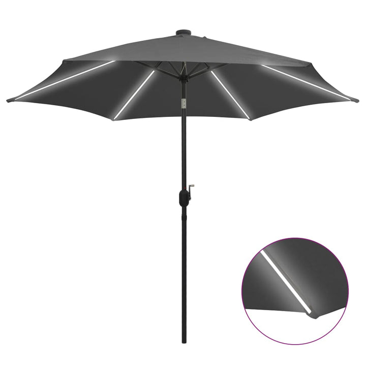 Sonnenschirm mit LED-Beleuchtung und Alu-Mast 300 cm Anthrazit