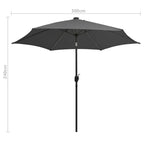 Sonnenschirm mit LED-Beleuchtung und Alu-Mast 300 cm Anthrazit