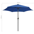 Sonnenschirm mit LED-Beleuchtung und Alu-Mast 300 cm Azurblau