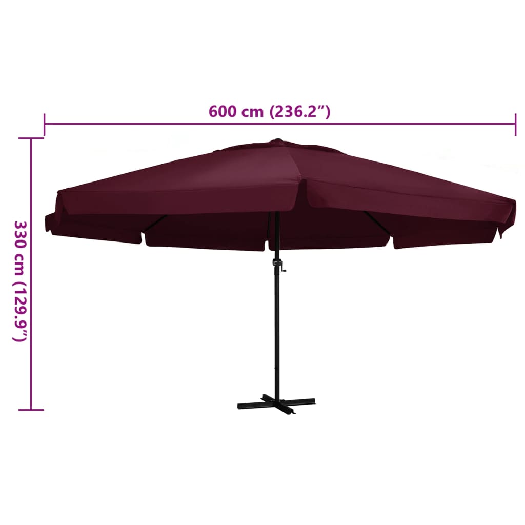 Sonnenschirm mit Aluminium-Mast 600 cm Bordeauxrot