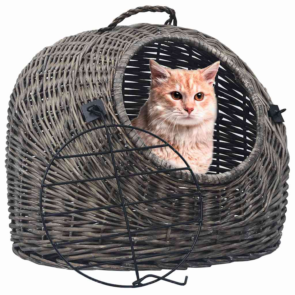 vidaXL Katzen-Transportkorb Grau 60x45x45 cm Natürliche Weide