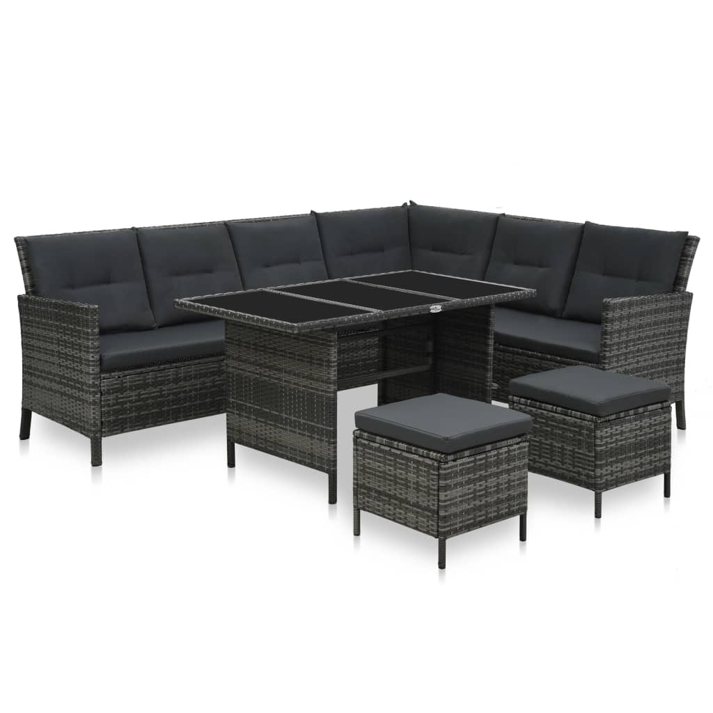 4-tlg. Garten-Lounge-Set mit Kissen Poly Rattan Grau