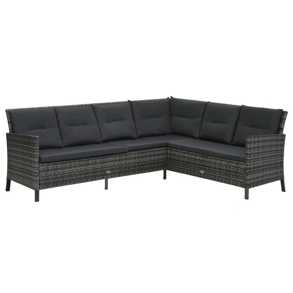 3-tlg. Garten-Lounge-Set mit Auflagen Poly Rattan Grau