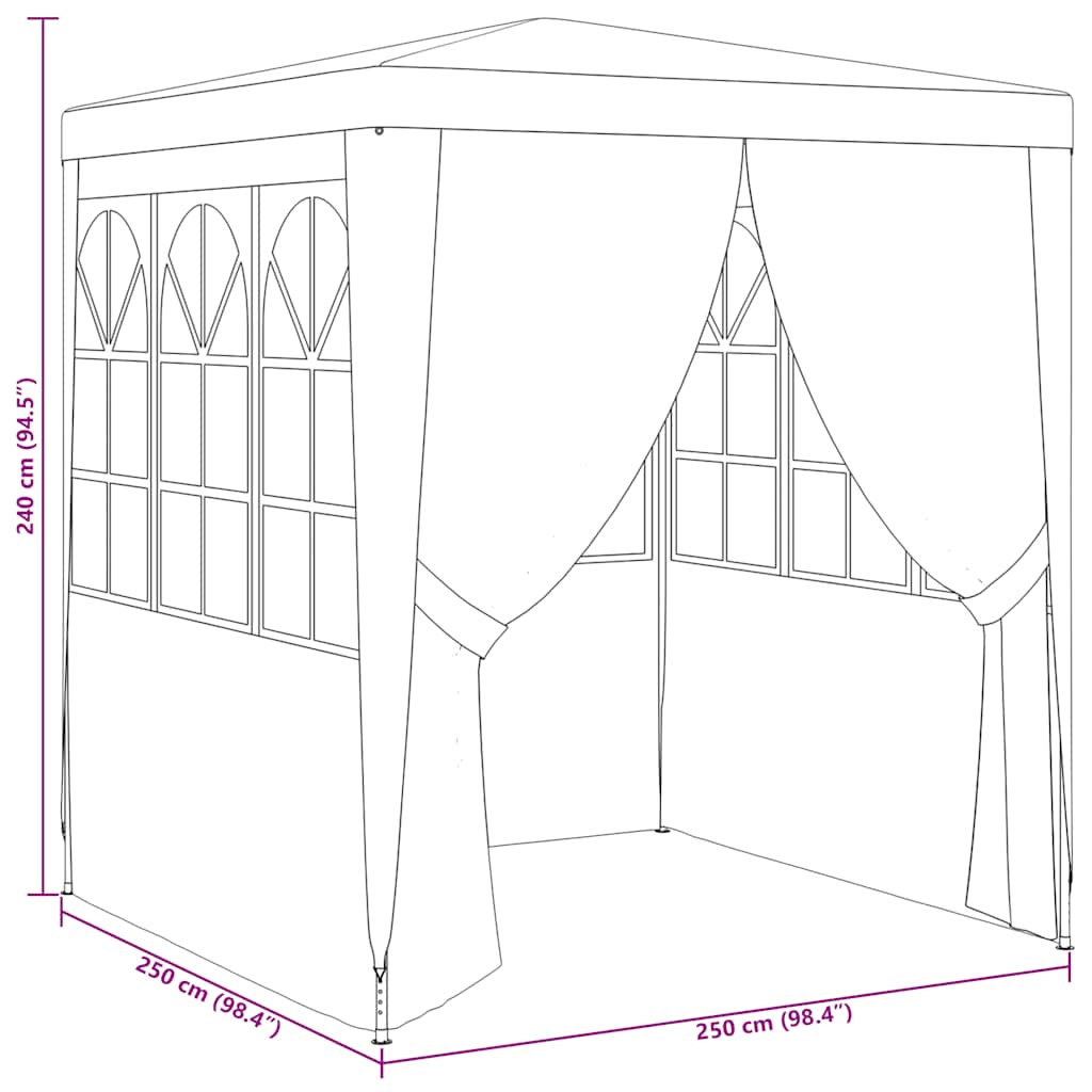 Profi-Partyzelt mit Seitenwänden 2,5x2,5 m Weiß 90 g/m²
