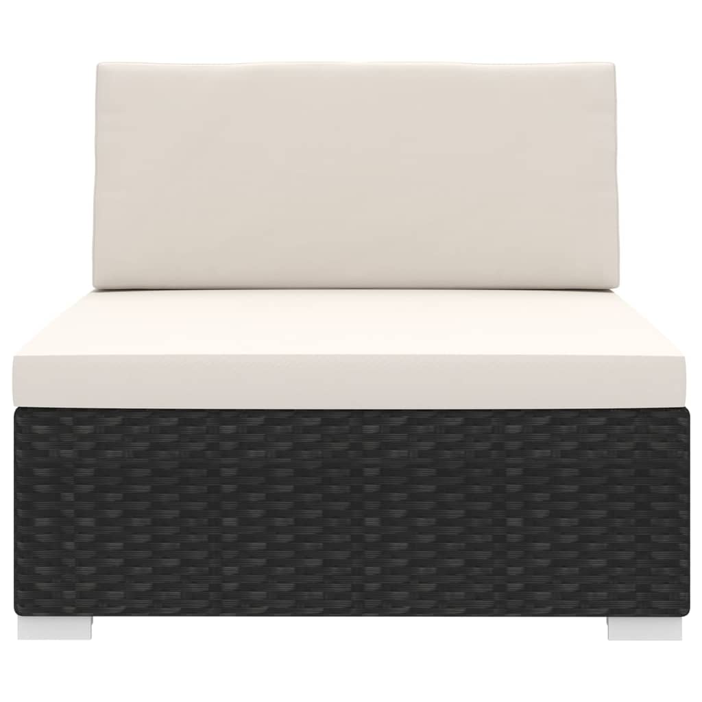 Mittelsofa mit Kissen Modular Poly Rattan Schwarz