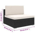 Mittelsofa mit Kissen Modular Poly Rattan Schwarz