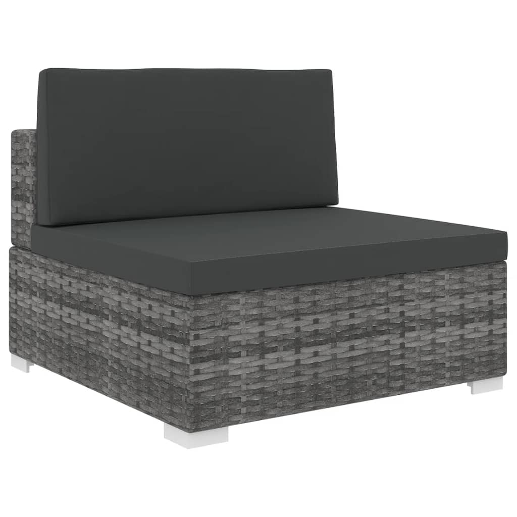 Mittelsofa mit Kissen Modular Poly Rattan Grau
