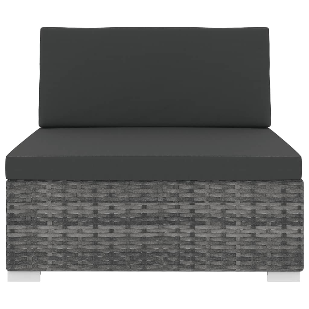 Mittelsofa mit Kissen Modular Poly Rattan Grau