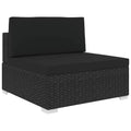 Mittelsofa mit Kissen Modular Poly Rattan Schwarz