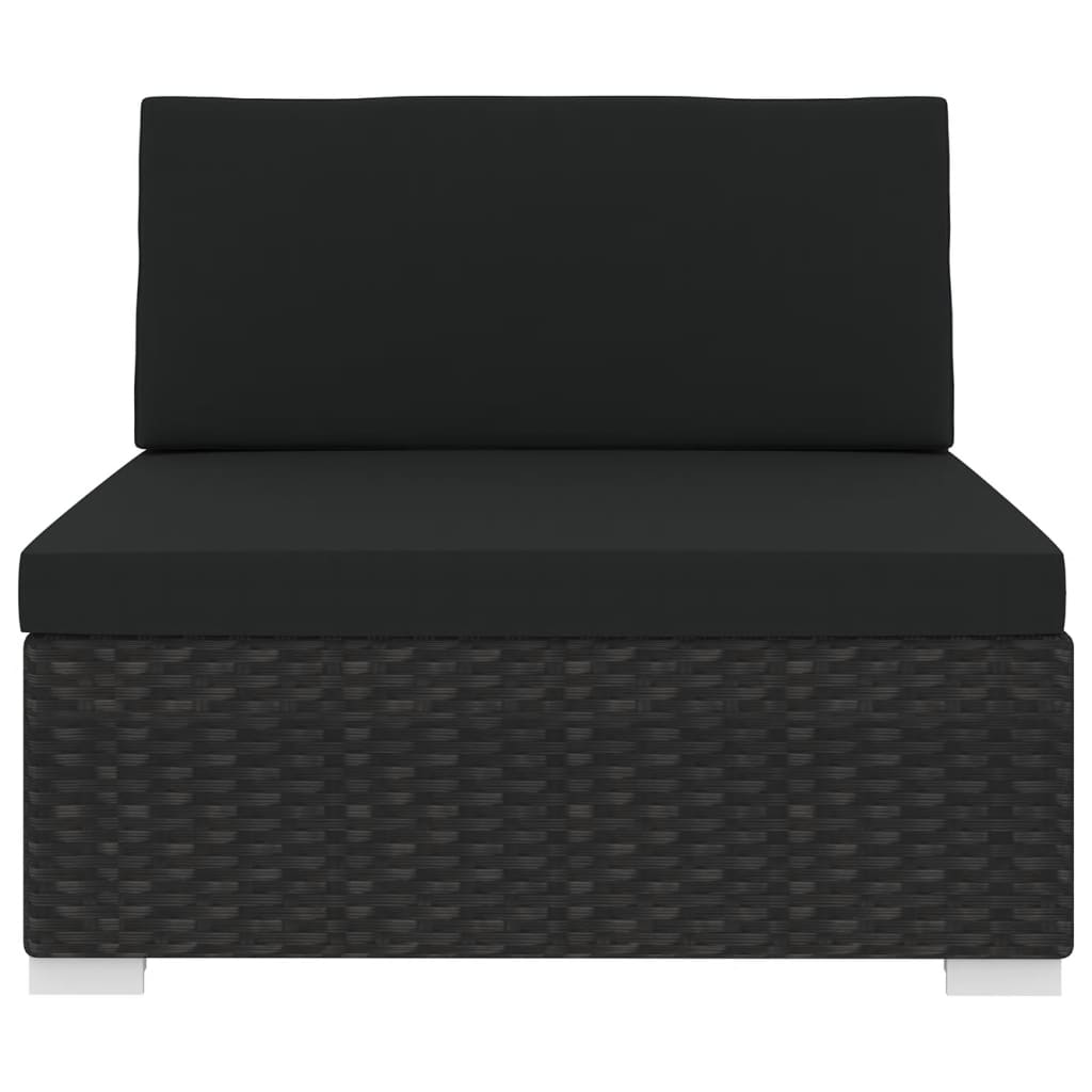 Mittelsofa mit Kissen Modular Poly Rattan Schwarz