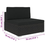 Mittelsofa mit Kissen Modular Poly Rattan Schwarz