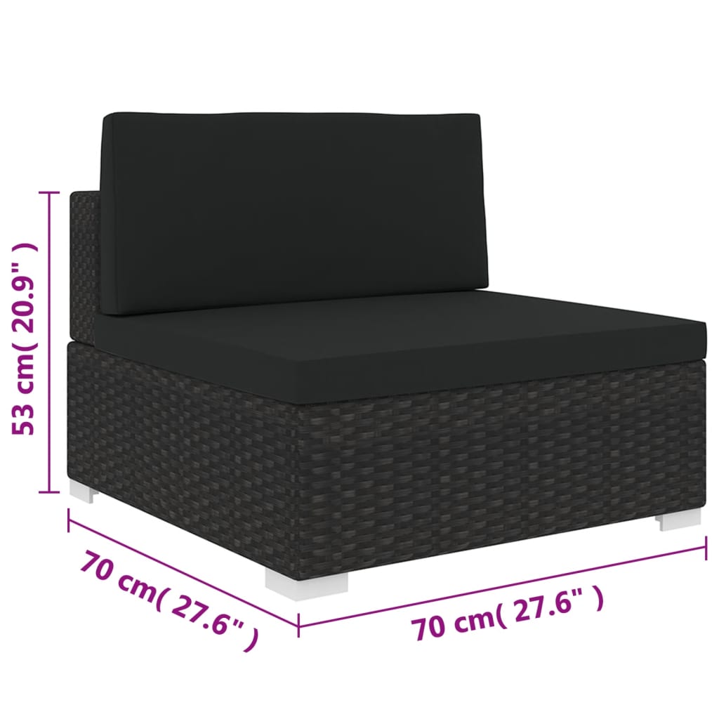 Mittelsofa mit Kissen Modular Poly Rattan Schwarz