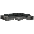 10-tlg. Garten-Lounge-Set mit Auflagen Poly Rattan Grau