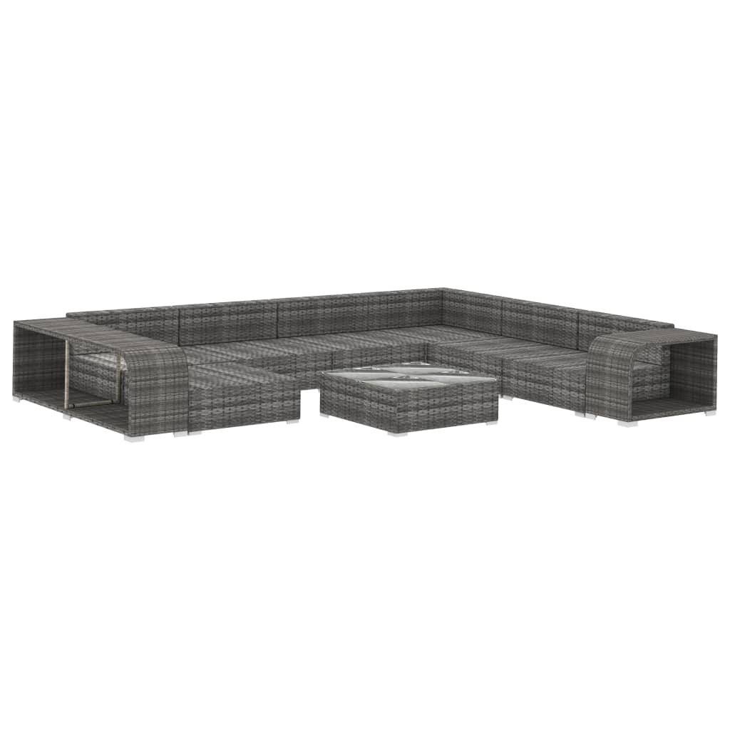 10-tlg. Garten-Lounge-Set mit Auflagen Poly Rattan Grau