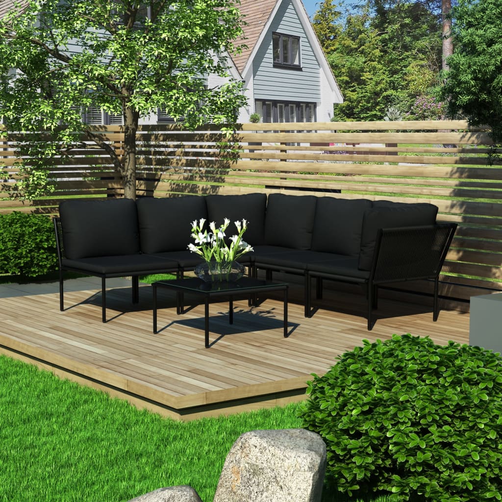 6-tlg. Garten-Lounge-Set mit Auflagen Schwarz PVC