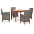 5-tlg. Garten-Essgruppe Poly Rattan und Massivholz Akazie Grau