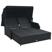 2-Personen-Sonnenliege mit Sonnendach Poly Rattan Schwarz