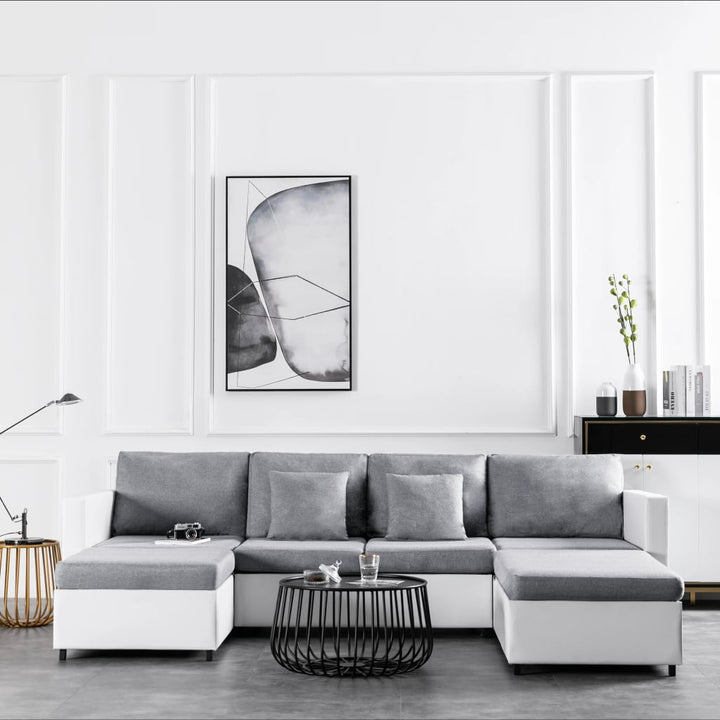 4-Sitzer Ausziehbares Schlafsofa Kunstleder Weiß