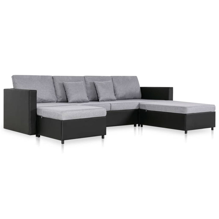 4-Sitzer Ausziehbares Schlafsofa Kunstleder Schwarz