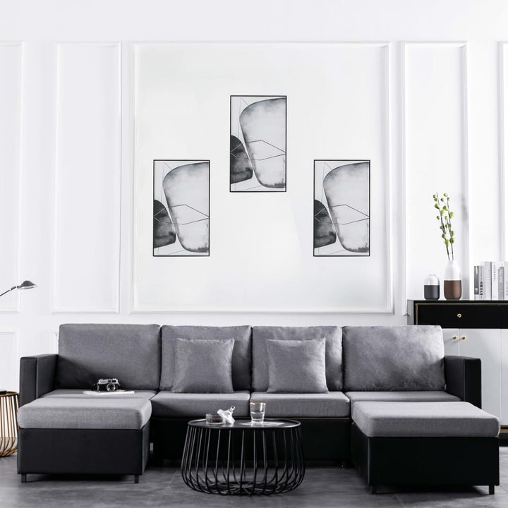 4-Sitzer Ausziehbares Schlafsofa Kunstleder Schwarz