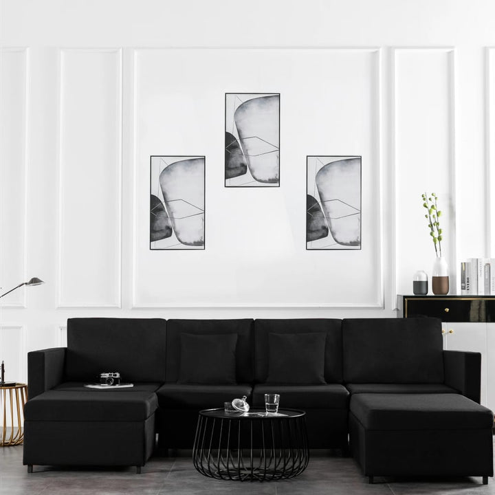 4-Sitzer Ausziehbares Schlafsofa Stoff Schwarz