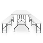 Klappbarer Gartentisch mit 2 Bänken 180 cm Stahl und HDPE Weiß