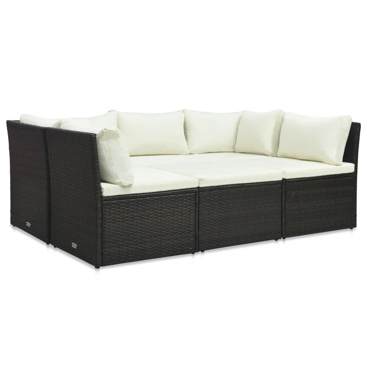 4-tlg. Garten-Lounge-Set mit Kissen Poly-Rattan Braun