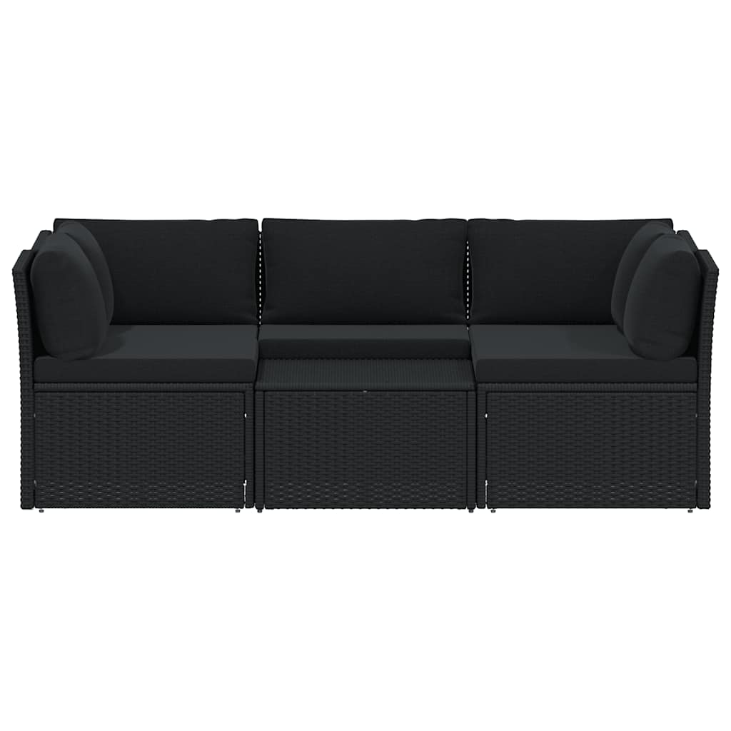 4-tlg. Garten-Lounge-Set mit Auflagen Poly Rattan Schwarz
