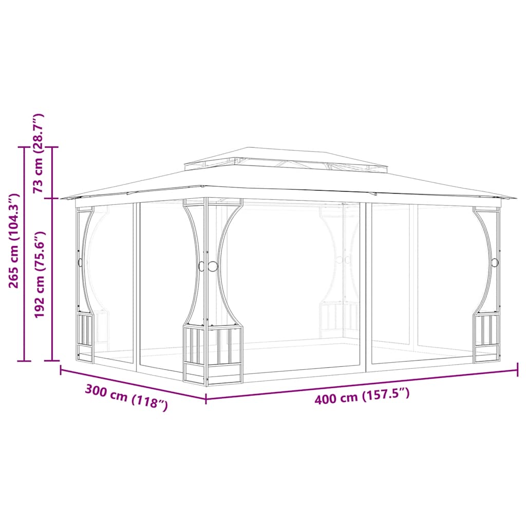 Pavillon mit Netz 300x400x265 cm Creme