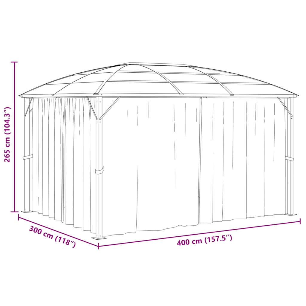 Pavillon mit Vorhängen 400 x 300 x 265 cm Anthrazit