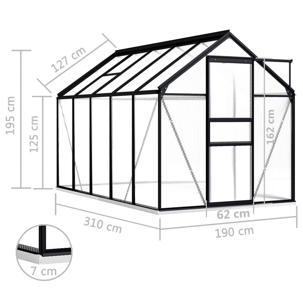 Gewächshaus mit Fundament Anthrazit Aluminium 5,89 m²