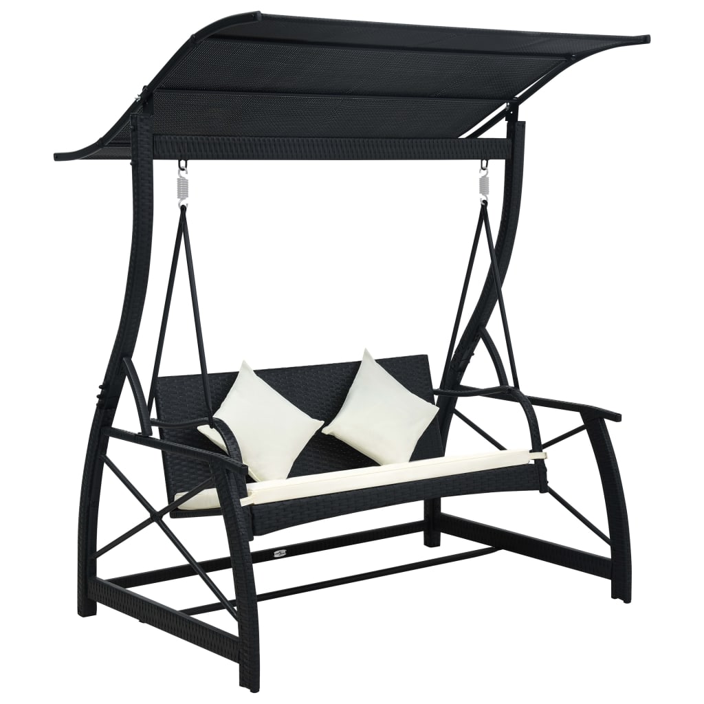 Hollywoodschaukel 3-Sitzer mit Dach Poly Rattan Schwarz