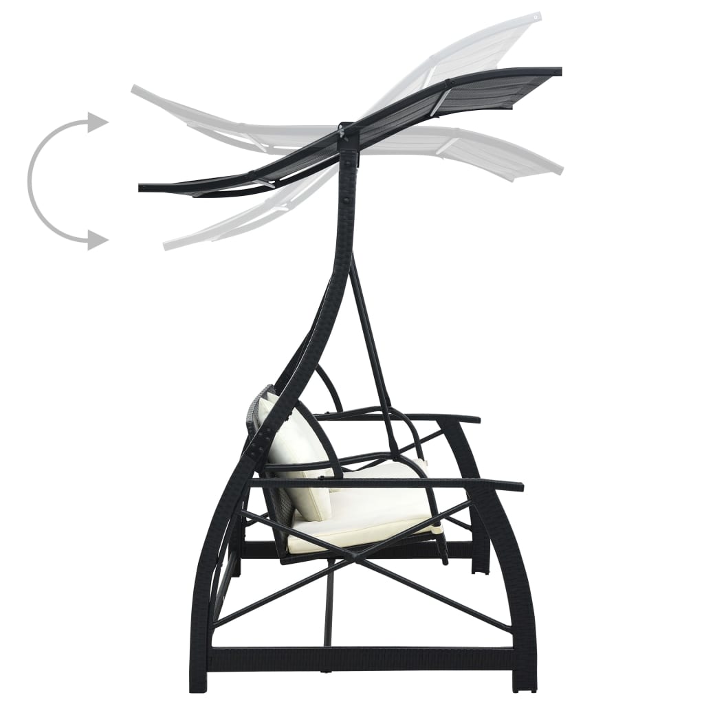 Hollywoodschaukel 3-Sitzer mit Dach Poly Rattan Schwarz